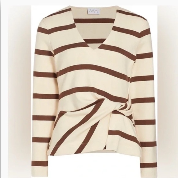 NWT Tanya Taylor Carter Top Cream and Brown V-Neck Size Small
